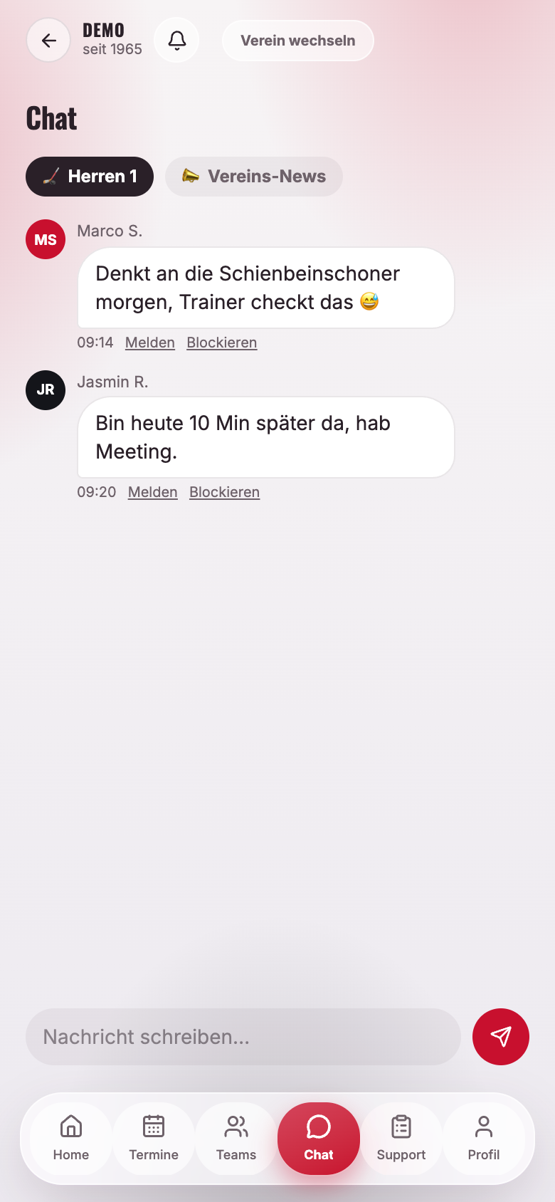 Chat-Kanäle in der App