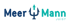 Logo von MeerMann Juist mit einem blauen Dreizack-Symbol und einem türkisfarbenen Pfeil auf schwarzem Hintergrund.