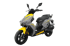 Gray and yellow scooter with black seat and handlebars, angled slightly right.