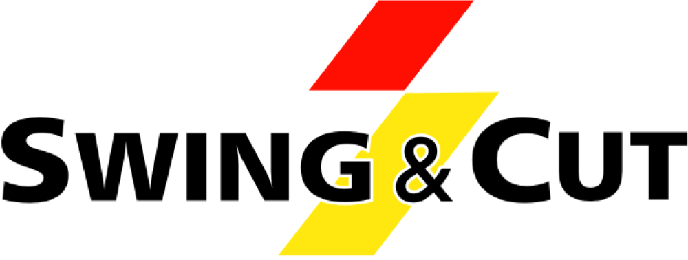 Logo "Swing & Cut Tiefbau" mit rotem und gelbem Blitzsymbol.