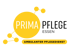 Prima Pflege Essen Logo auf grünem Hintergrund, mit verbundenen gelben Kreisen und dem Text "AMBULANTER PFLEGEDIENST".