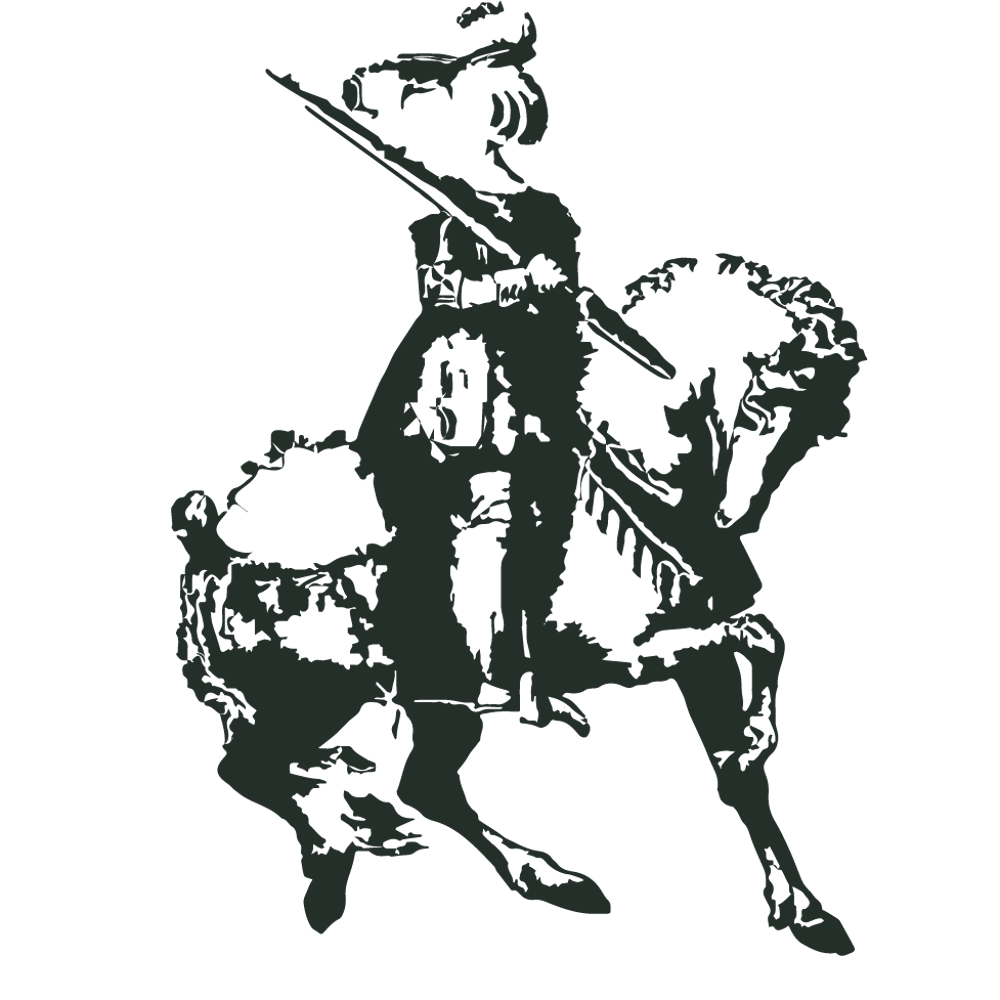 Ein Ritter auf einem Pferd mit einem Speer in der Hand.