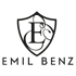 Schwarzes Logo auf dunkelgrünem Grund mit den stilisierten Buchstaben "EB" in einem Wappenschild und dem Text "EMIL BENZ" darunter.