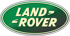 Grünes Land Rover Logo mit silbernem Rand und den Wörtern "LAND ROVER" in Großbuchstaben.
