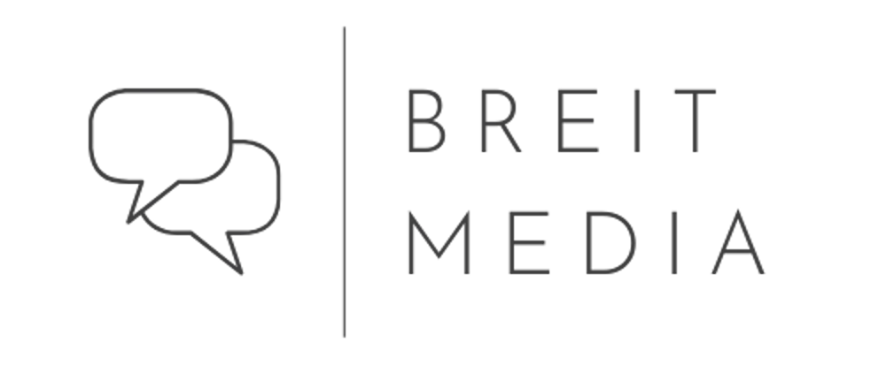 Breit Media Logo: zwei Sprechblasen-Symbole neben vertikaler Linie und dem Text "BREIT MEDIA".