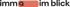 immO im blick Logo mit einem orangefarbenen Fleck, der den Buchstaben "O" umgibt.