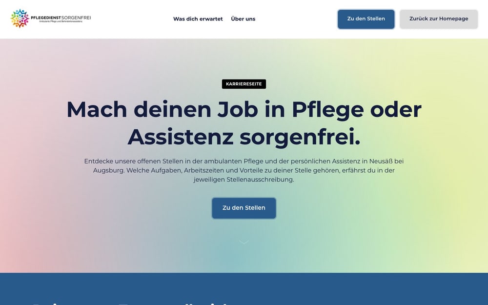 Karriereseite von Pflegedienst Sorgenfrei: Mach deinen Job in Pflege oder Assistenz sorgenfrei