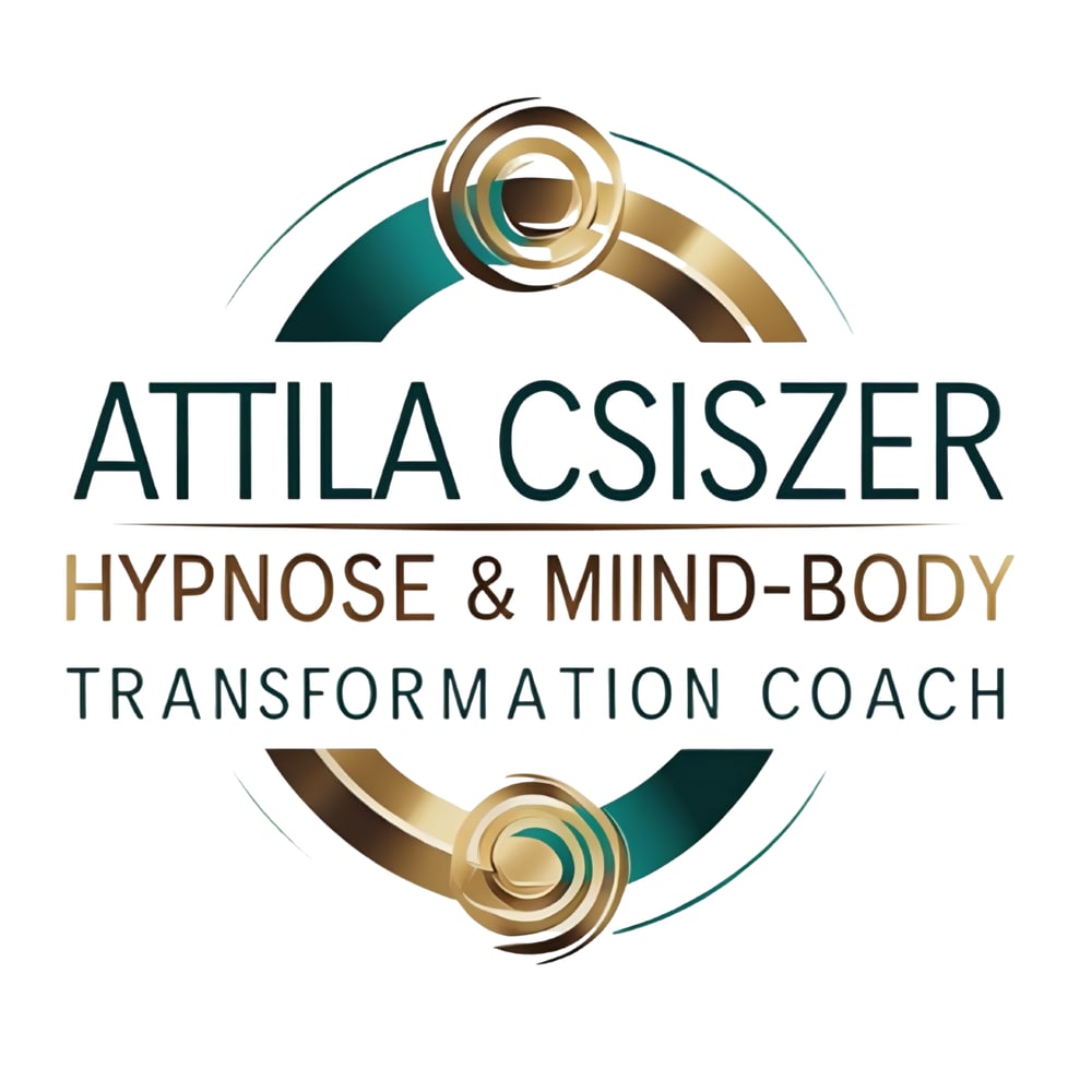 Logo Attila Csiszer Hypnose & Mind-Body Transformation Coach, mit einem goldenen und tealfarbenen Kreis.