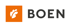 Logo von BOEN mit einem weißen Blatt auf einem orangefarbenen Quadrat.