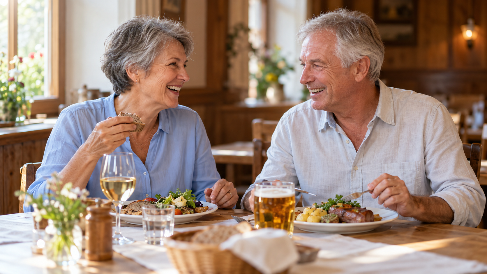 Zwei Menschen unterhalten sich beim Essen