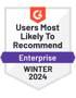 Die Webagentur CC wurde im Winter 2024 mit der G2 Auszeichnung für 'Users Most Likely to Recommend' im Bereich Enterprise geehrt.