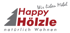 Logo: Grauer Tannenbaum, daneben roter Text "Happy Hölzle", darüber "Wir lieben Möbel", darunter "natürlich Wohnen".