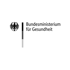 Logo des Bundesministeriums für Gesundheit mit stilisiertem Bundesadler und vertikalem Balken in Schwarz-, Grau- und Weißtönen.