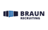 Logo von Braun Recruiting mit einem stilisierten blauen Container und weißer Sprechblase.