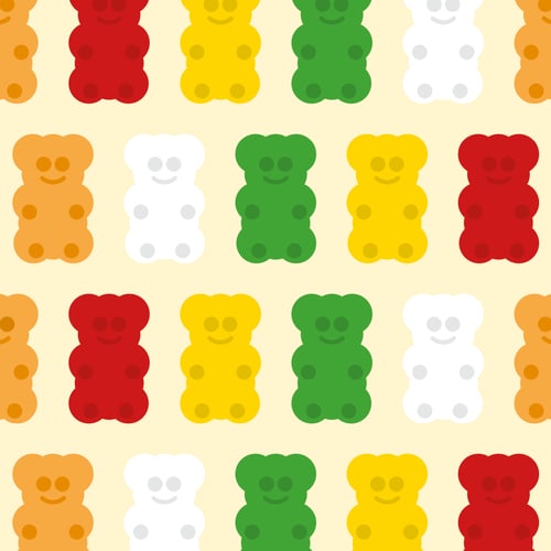 Illustration bunter Gummibärchen in Reihen angeordnet