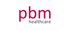 PBM Healthcare Logo mit rosa „pbm“ und grauer „healthcare“ Unterschrift auf grünem Hintergrund.