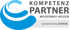 Logo: KOMPETENZ PARTNER MODERNES HEIZEN, powered by DAIKIN. Blaue Wellenform links.