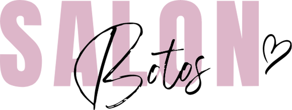 Die rosa Wörter "SALON" und "Botos" sind in Schwarz überlappend geschrieben, mit einem kleinen Herz neben dem Wort "Botos".