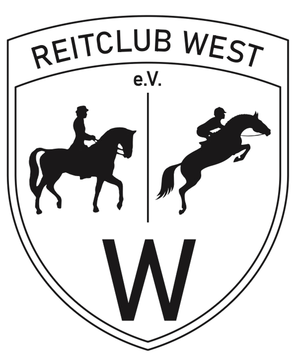 Logo von Reitanlagen Schönebeck GmbH mit Umriss eines Pferdekopfes in Rot und blauem Bogen.