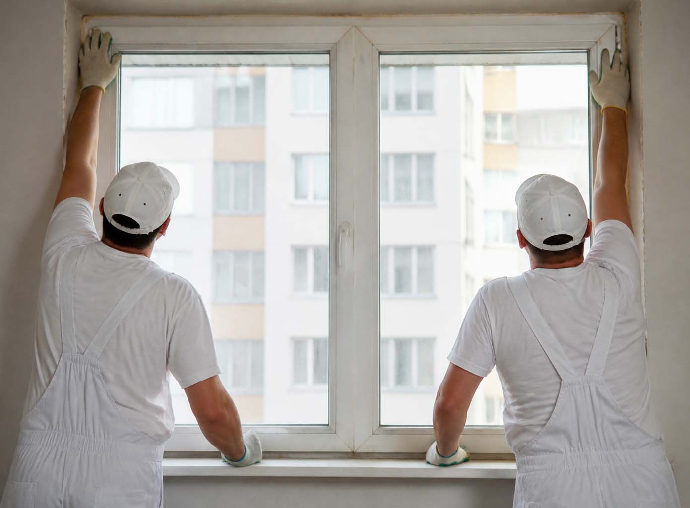 Close detail of a replacement window frame and pane