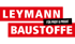 Rotes Leymann Baustoffe Logo mit schwarzem "FÜR PROFI & PRIVAT" Schriftzug auf dunkelgrünem Hintergrund.