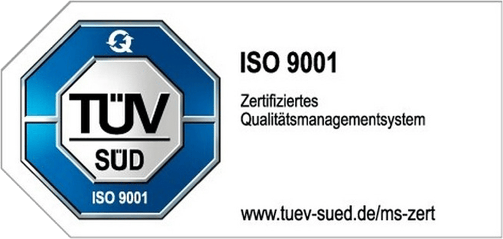 TÜV SÜD ISO 9001 Zertifikat für Qualitätsmanagementsystem, www.tuev-sued.de/ms-zert.
