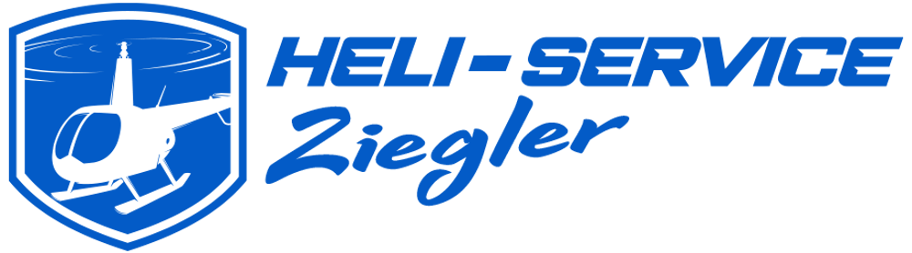 Blaues Logo von Heli-Service Ziegler mit der Silhouette eines Hubschraubers in einem Wappenschild.
