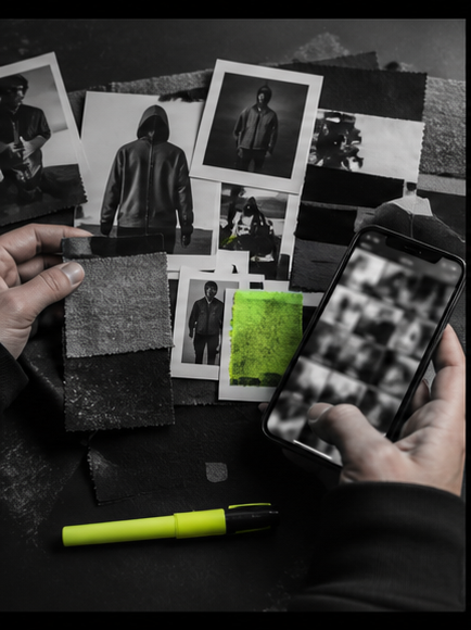 Moodboard mit Stoffen und Brand-Referenzen