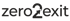 Dunkelgrauer zero2exit Schriftzug auf schwarzem Hintergrund mit einem Pfeil in der Ziffer Zwei.