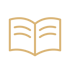 Goldfarbenes Icon eines aufgeschlagenen Buches auf schwarzem Hintergrund.