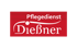 Rotes Logo mit weißem Text "Pflegedienst Dießner" und einem weißen Punkt über dem "i".