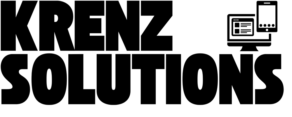 Krenz Solutions Logo mit Desktop-Computer und Smartphone, die eine Website anzeigen.
