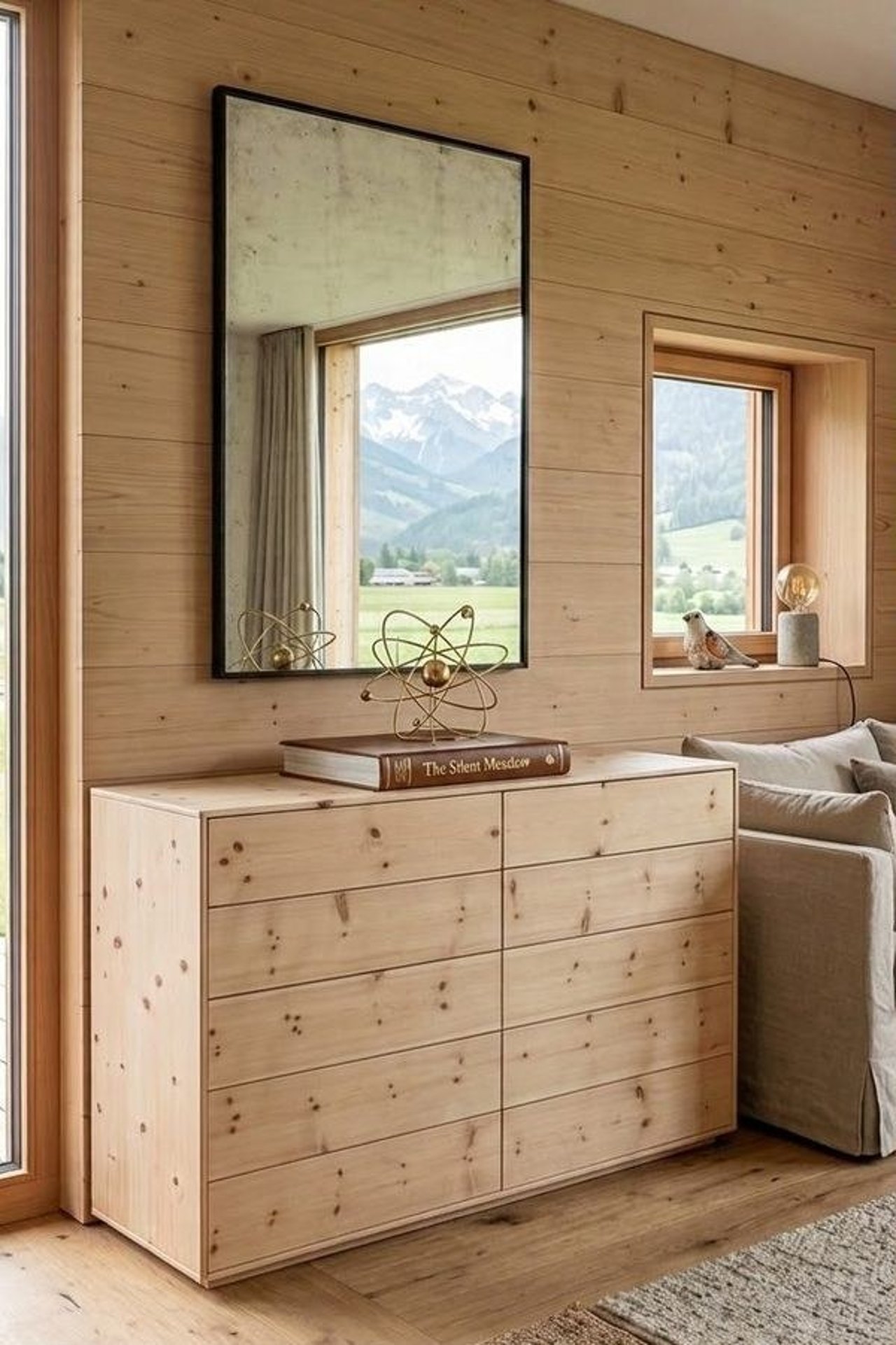 Grifflose Kommode in Zirbe