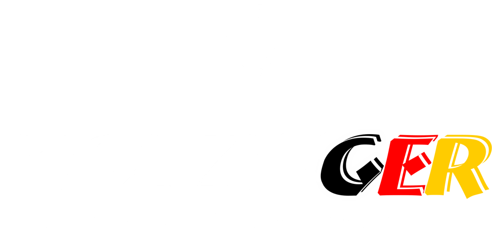 Logo: Läufer über dem Schriftzug "HOLZINGER", mit "GER" in Schwarz, Rot, Gelb. Darunter "DEINE LAUF- EXPERTEN IN FRANKFURT ODER".