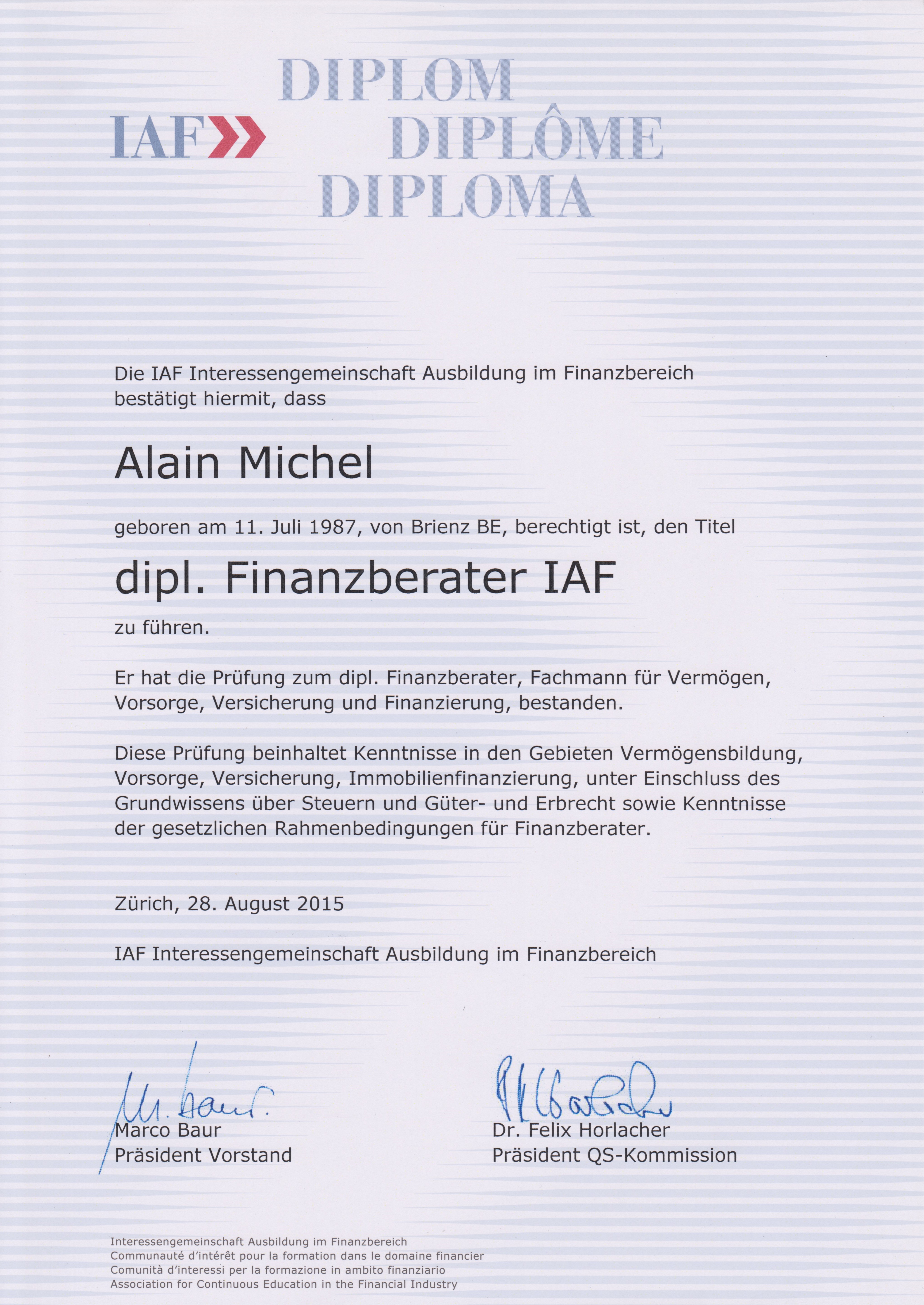 Diplom Finanzberater IAF