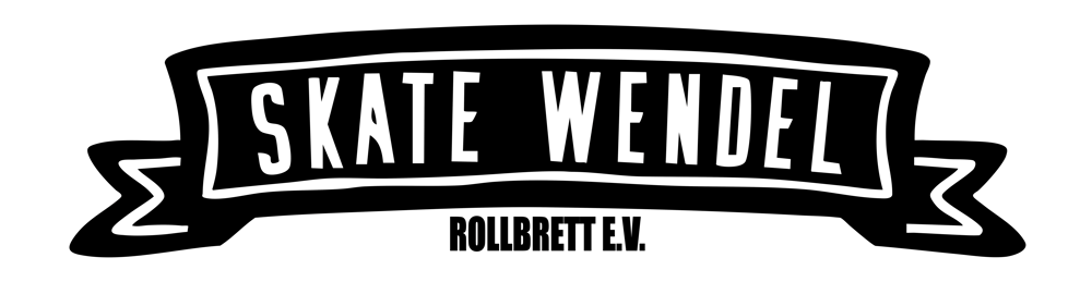 Schwarzes Banner mit weißem Rand und Text "SKATE WENDEL ROLLBRETT E.V."