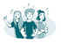 Illustration von motivierten und selbstsicheren Personen, die einen gelassenen Gesichtsausdruck haben