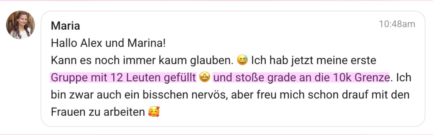 Maria: erste Gruppe mit 12 Leuten gefüllt