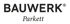 Bauwerk Parkett Logo in grauer Schrift auf schwarzem Hintergrund.
