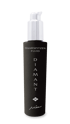 Schwarze Flasche Haarspitzen Fluid Diamant von Miée mit silbernem Pumpspender vor schwarzem Hintergrund.