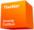 Oranger Würfel mit den weißen Schriftzügen „Tischler“ oben und „Innung Cottbus“ unten.
