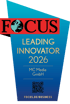 Focus Leading Innovator 2026 Auszeichnung für MC Media GmbH mit QR-Code und Website-Adresse.
