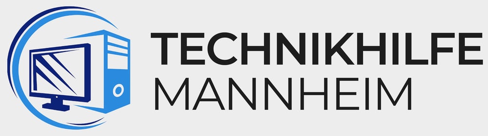 Logo: Blauer Monitor und Computergehäuse in einem Kreis, daneben der Text "TECHNIKHILFE MANNHEIM".
