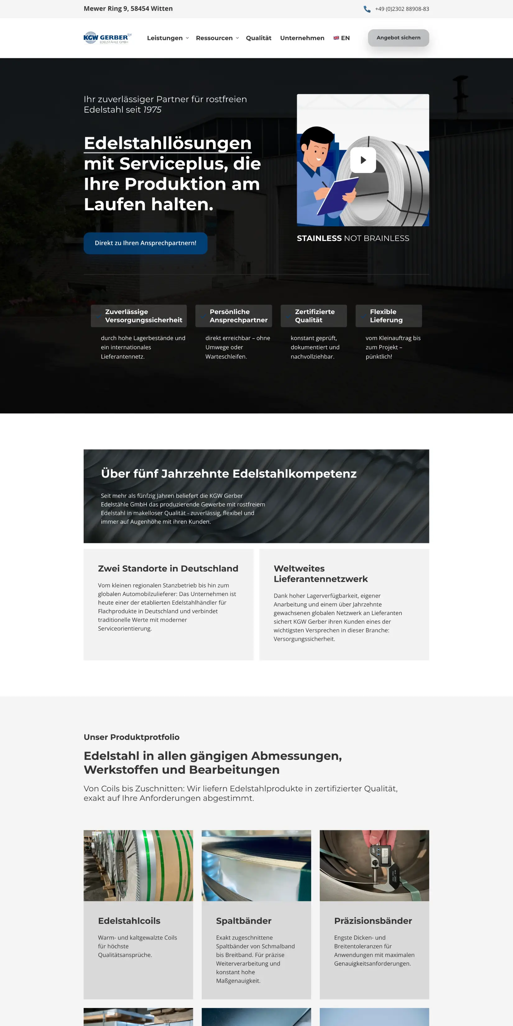Modernes B2B Webdesign für Edelstahlhändler mit klarer Nutzenkommunikation