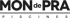 Logo mit dem Text "MON de PRA PISCINES" in schwarzen Großbuchstaben auf dunkelgrünem Hintergrund.