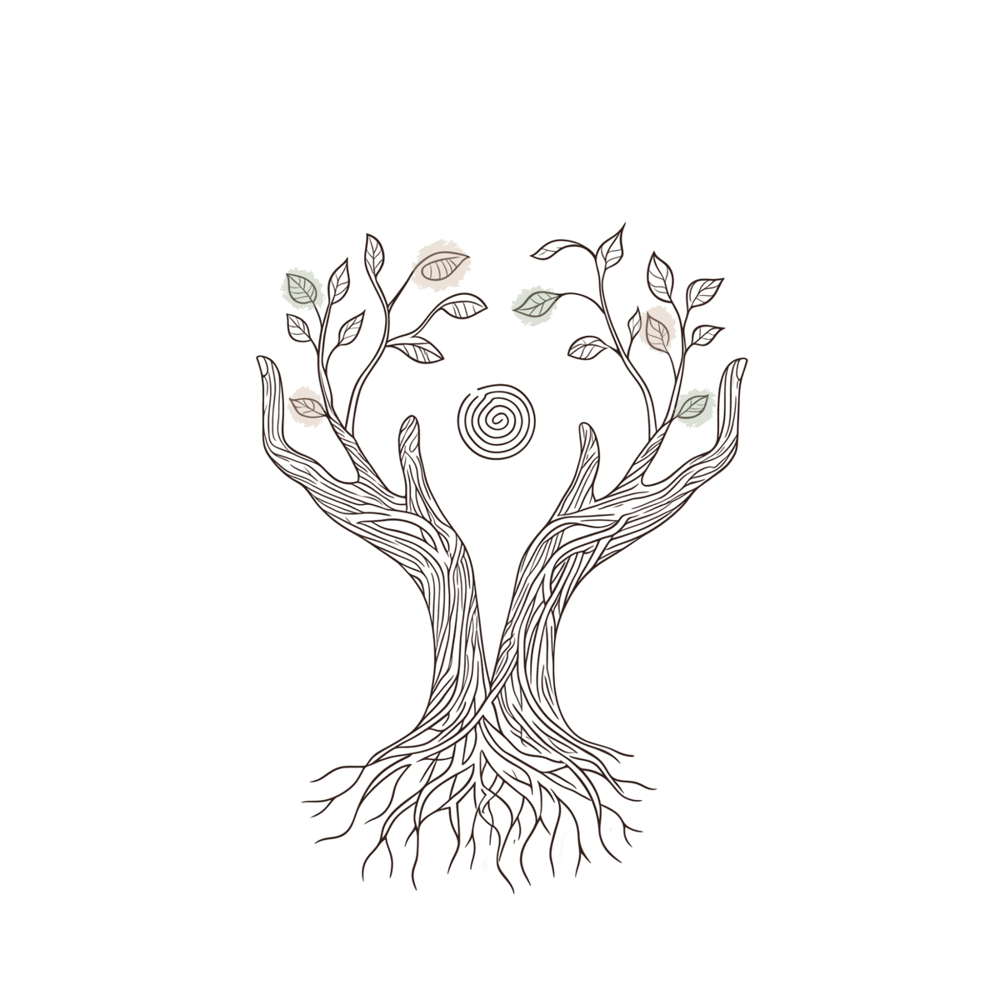 Zwei Hände, die zu einem Baum mit Wurzeln werden