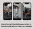 Drei Smartphones zeigen Social-Media-Videos über Maler Haller, darunter "Wir suchen" und eine Frau beim Malen.