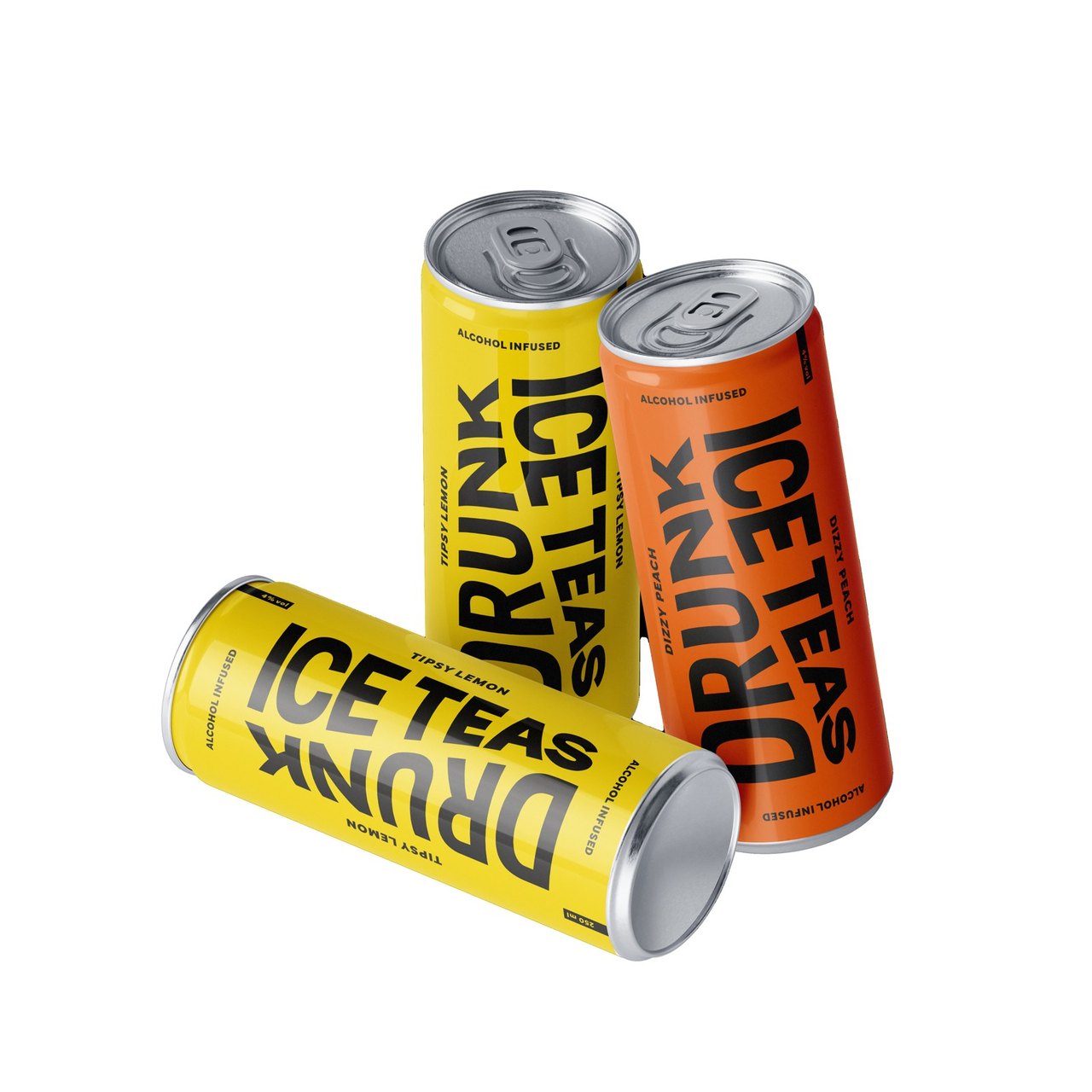 Drunk-Ice-Teas-Dosen in gelb und orange