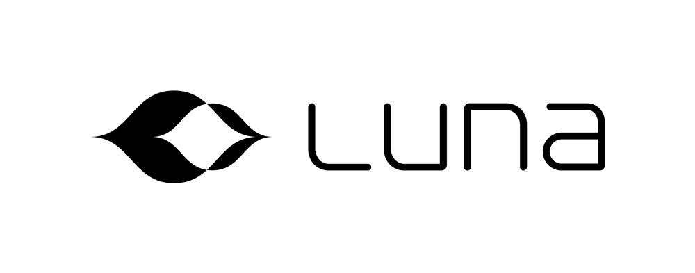Schwarzes Luna-Logo mit einem stilisierten Augensymbol links vom Text.