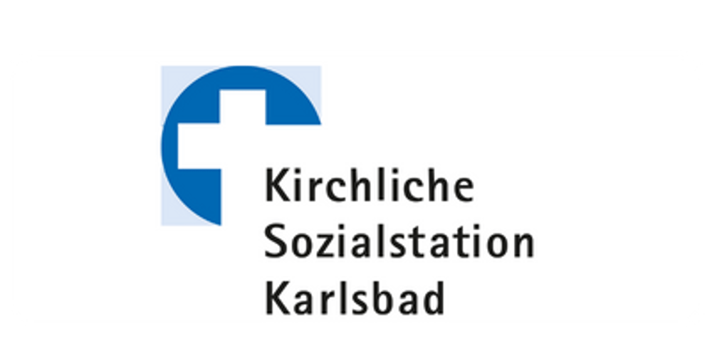 Logo: Blaues Kreuz in Kreis, daneben Text "Kirchliche Sozialstation Karlsbad".